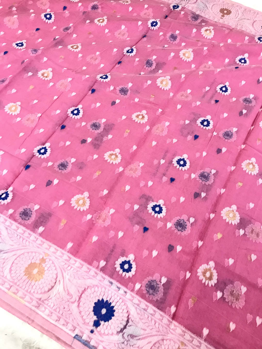 Jamdani Saree with all over Floral work- Baby Pink