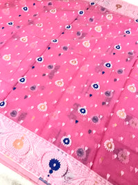 Jamdani Saree with all over Floral work- Baby Pink