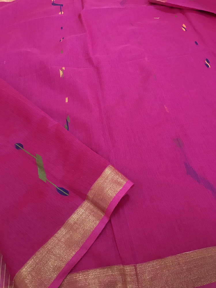 Handloom Silk Cotton Saree Jamdani weave Saree -Magenta