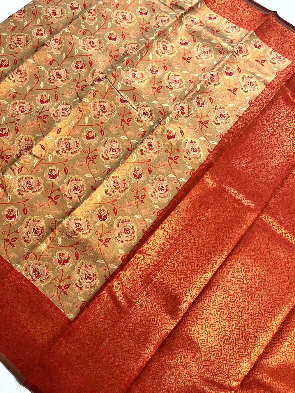 Contemporary Banarasi South Silk With Woven Floral Motifs - Golden