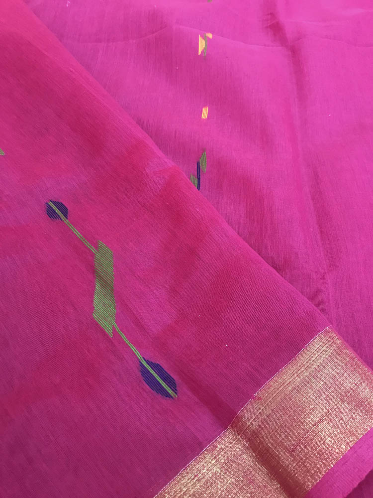 Handloom Silk Cotton Saree Jamdani weave Saree -Magenta