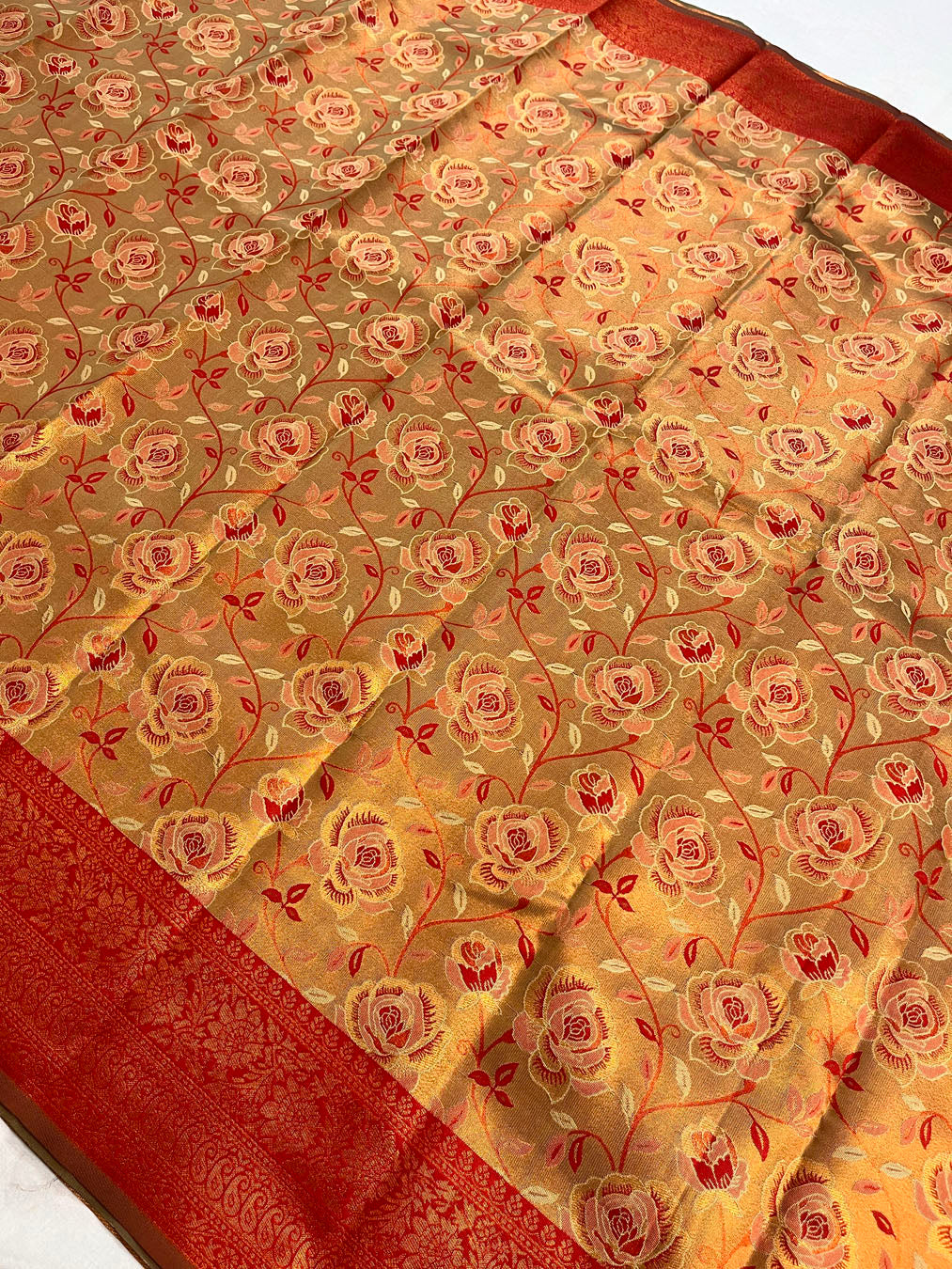 Contemporary Banarasi South Silk With Woven Floral Motifs - Golden