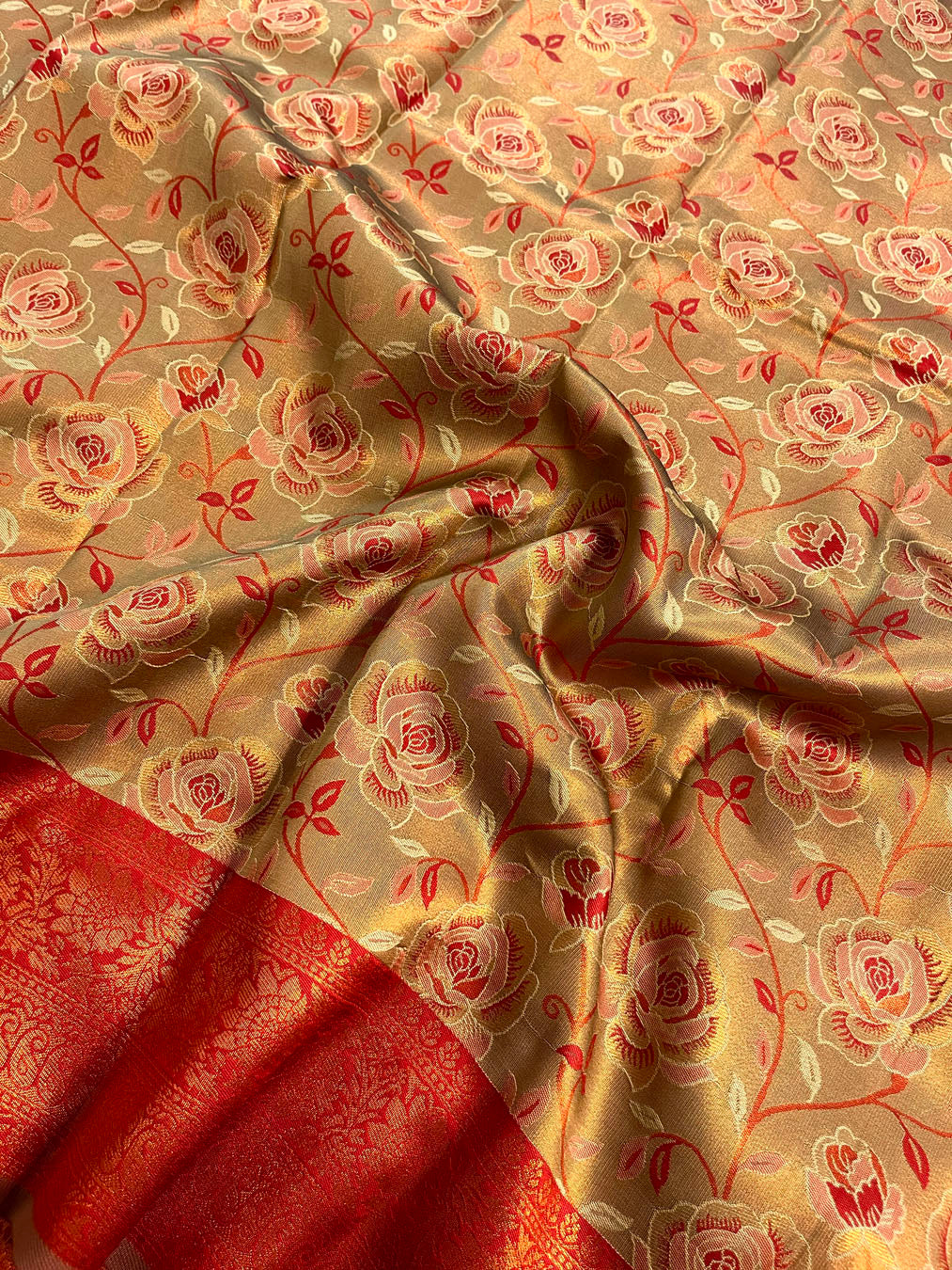 Contemporary Banarasi South Silk With Woven Floral Motifs - Golden