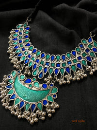 Oxidised Silver Polished Ethnic Rajwadi Necklace set