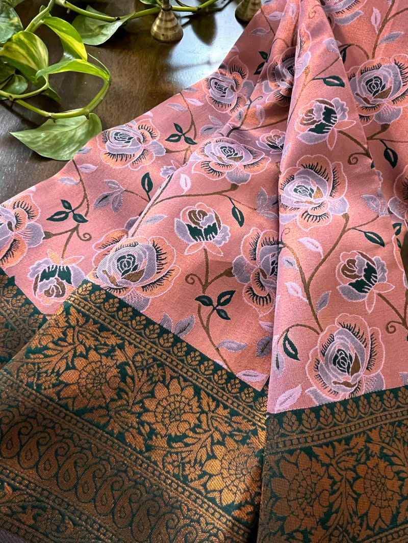 Contemporary Banarasi South Silk With Woven Floral Motifs - Light Pink