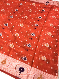 Jamdani Saree with all over Floral work-  Orange