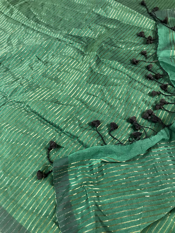 Handloom Mulmul Cotton Saree With Woven Design- Green