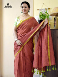 Handloom Khadi Cotton Saree - Orange