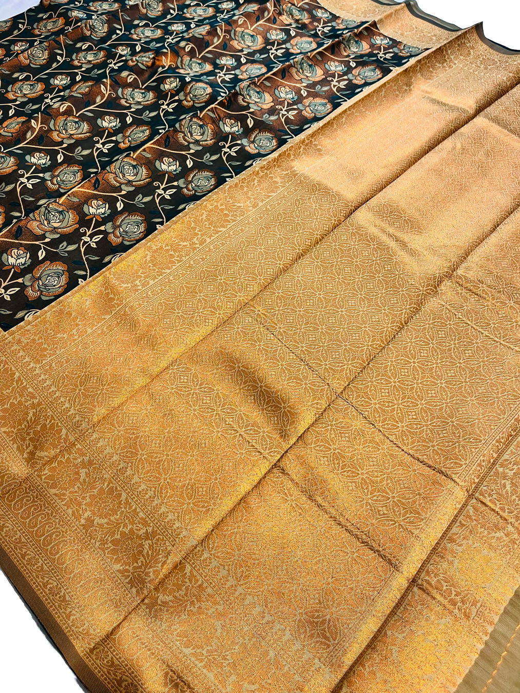 Contemporary Banarasi South Silk With Woven Floral Motifs  - Chocolate