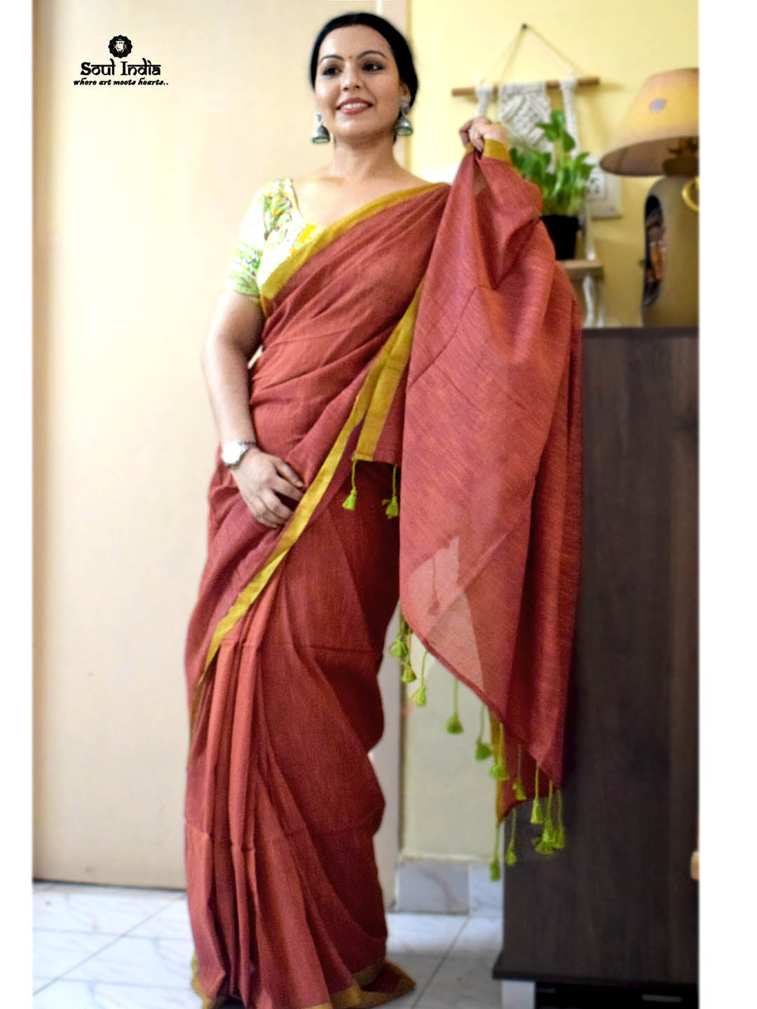 Handloom Khadi Cotton Saree - Orange