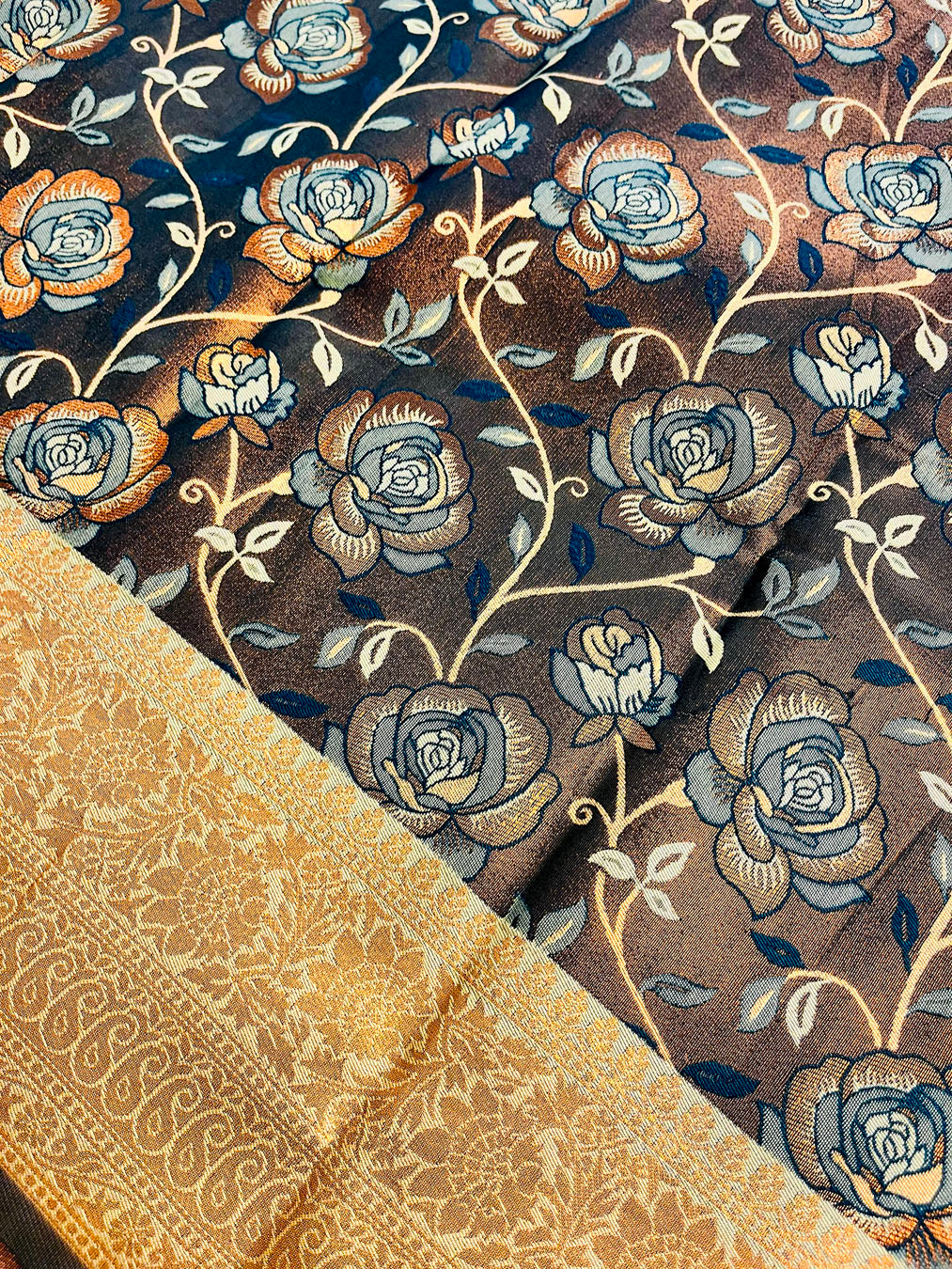 Contemporary Banarasi South Silk With Woven Floral Motifs  - Chocolate