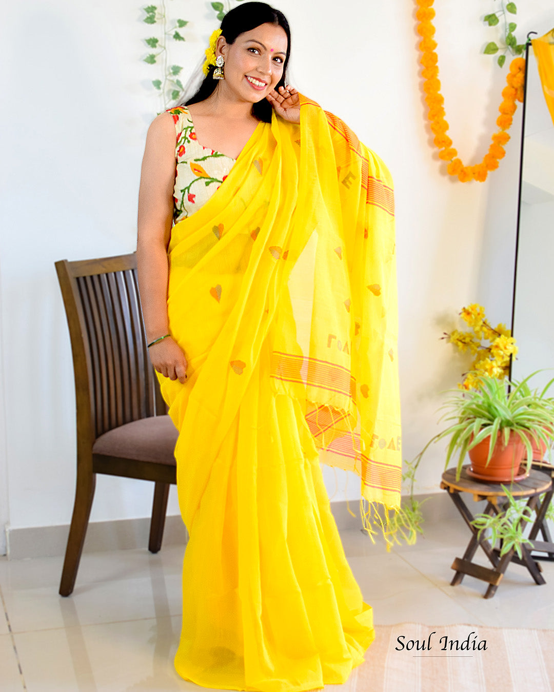 Casata - Cotton Saree With Woven Design - Yellow