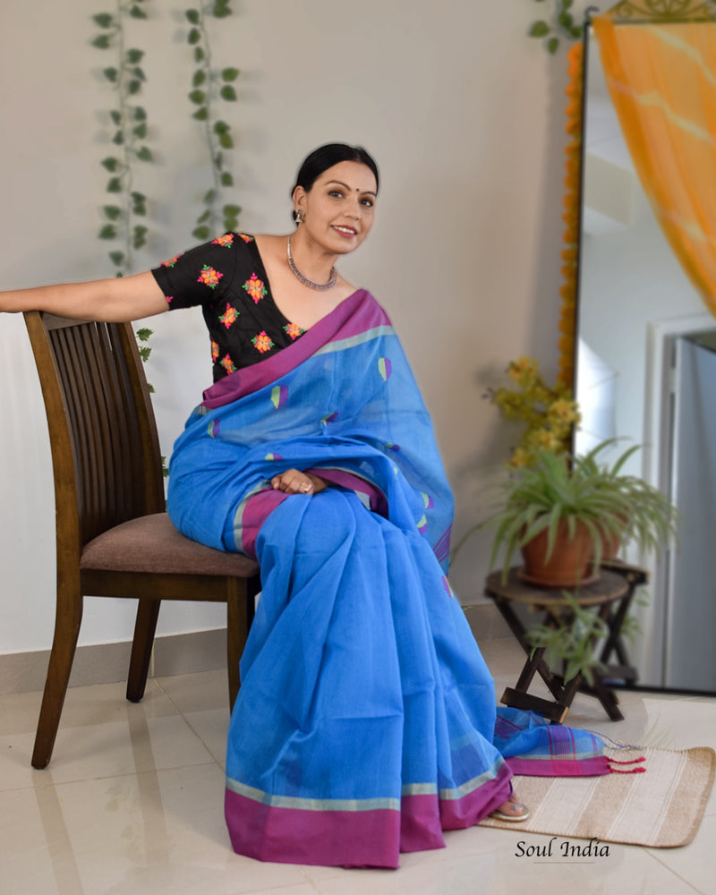 Ambar - Cotton Saree With Woven Design - Blue