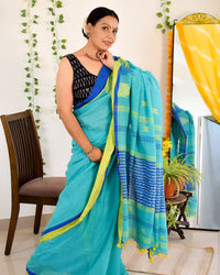 Handloom Khadi Cotton Saree With Woven Design - Green